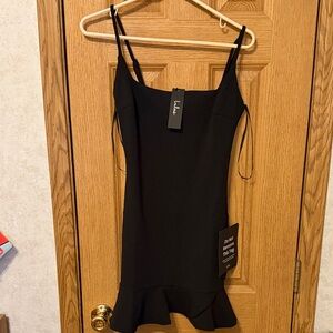 Lulu's Black Spaghetti-Strap Mini Dress with Ruffle Hem